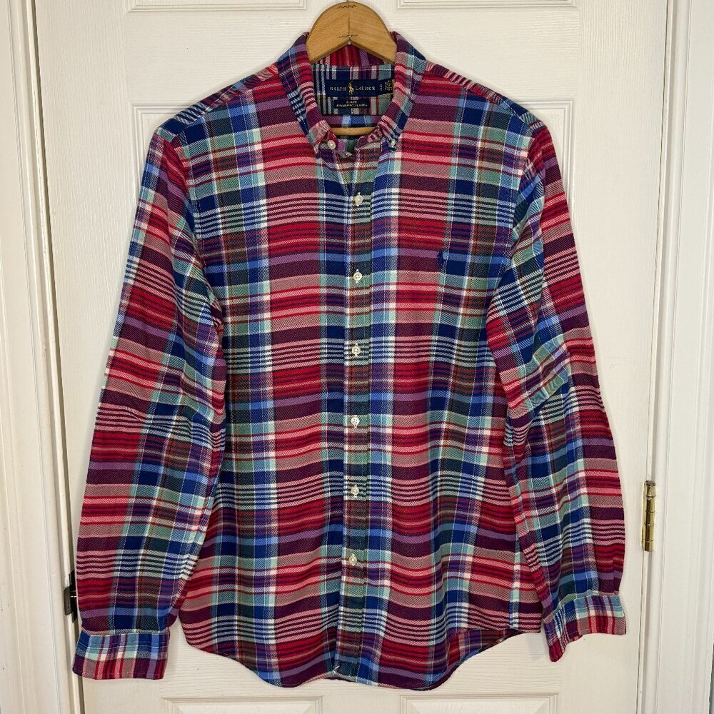 Ralph Lauren Multi Colored Performance Flannel Button Down Shirt Size Large Slim